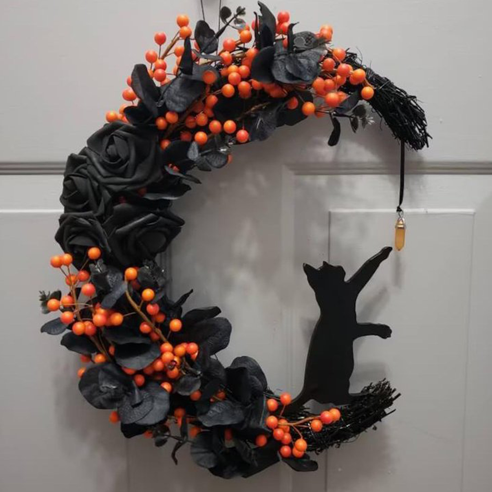 Gothic Rose and Moon Cat Wreath for Halloween