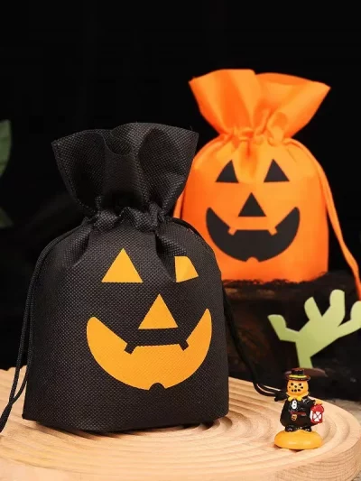 10pcs Cute Pumpkin Halloween Candy Snack Drawstring Gift Bags