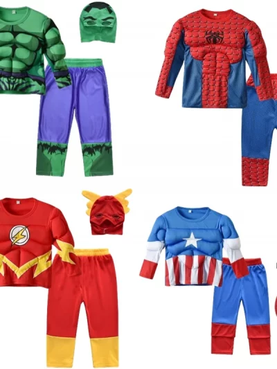 Superhero Hulk Captain America Cosplay Costume Boy Girl Clothes Spiderman Muscle Suit Halloween Carnival Birthday Party