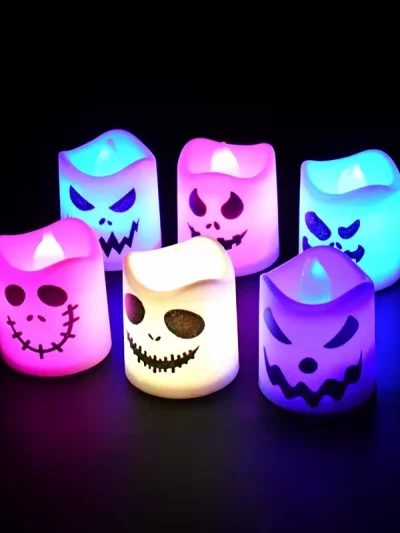 Bougies d'Horreur en Forme de Citrouille Multicolore, Accessoires de Décoration pour Maison Hantée et Bar, 6 Pièces