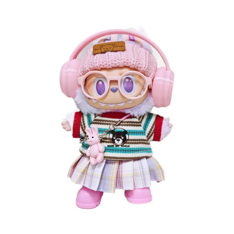 labubu clothes Pink overalls, colorful headphone sets, rainbow-colored pleated skirt clothing, labubu accessories (no dolls) - Image 4