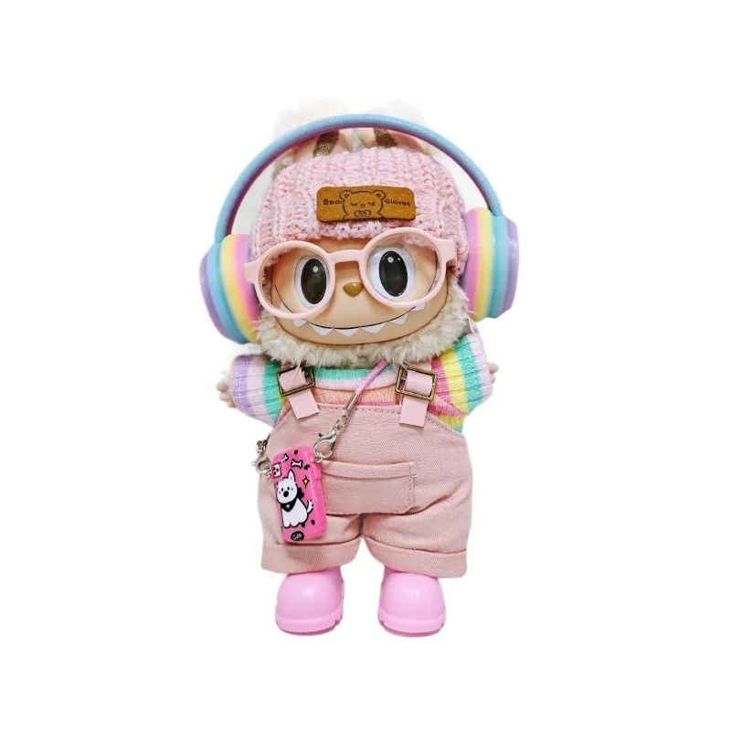 labubu clothes Pink overalls, colorful headphone sets, rainbow-colored pleated skirt clothing, labubu accessories (no dolls) - Image 6