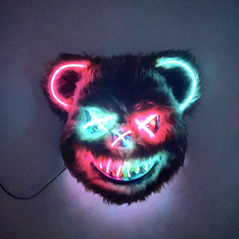 Halloween Light Up Horror Mask Glowing Bloody Bear Killer Mask Flashing Neon Scary Bear Mask for cosplay killer mask Decoration - Image 3