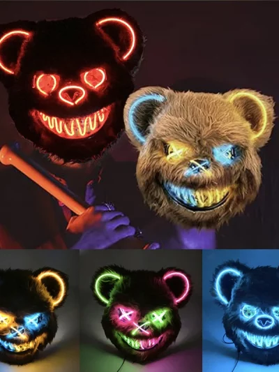 Halloween Light Up Horror Mask Glowing Bloody Bear Killer Mask Flashing Neon Scary Bear Mask for cosplay killer mask Decoration