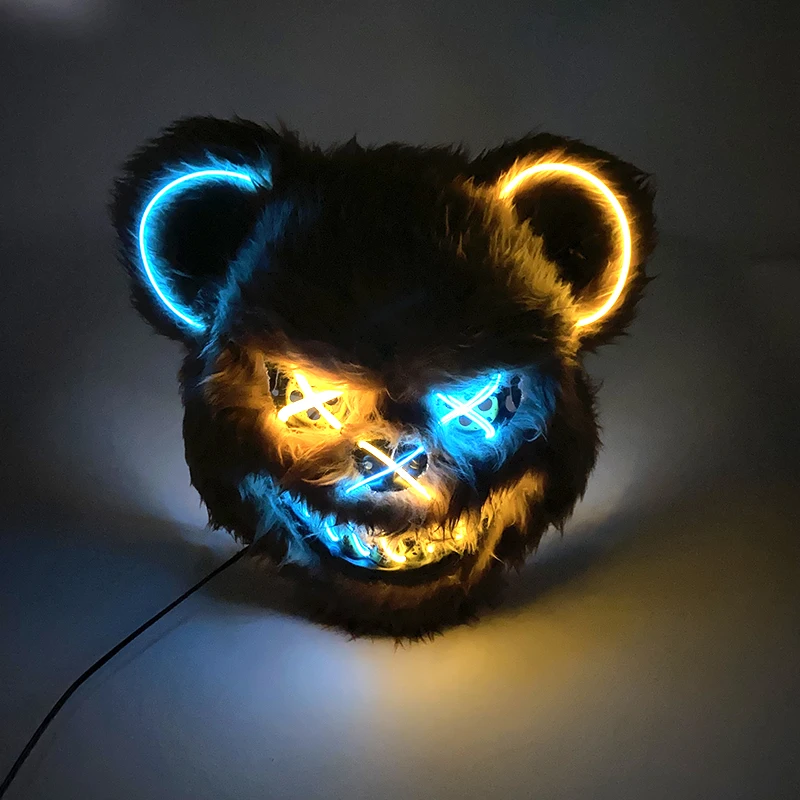 Halloween Light Up Horror Mask Glowing Bloody Bear Killer Mask Flashing Neon Scary Bear Mask for cosplay killer mask Decoration - Image 4