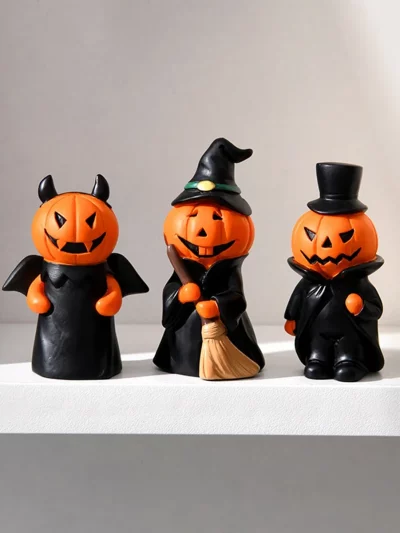 Cute Halloween Decor Set Mini Ghost Pumpkin Witch Demon Resin Figurines for Home Tabletop Party Decoration Gift Party Ornament