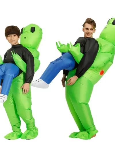 Kids Adult green ET Alien Inflatable Costume Anime Suits Dress Mascot Halloween Party Cosplay Costumes for Man Woman Boys Girls