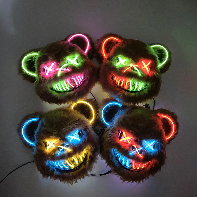 Halloween Light Up Horror Mask Glowing Bloody Bear Killer Mask Flashing Neon Scary Bear Mask for cosplay killer mask Decoration - Image 2