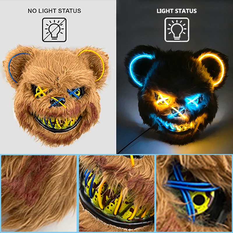 Halloween Light Up Horror Mask Glowing Bloody Bear Killer Mask Flashing Neon Scary Bear Mask for cosplay killer mask Decoration - Image 5