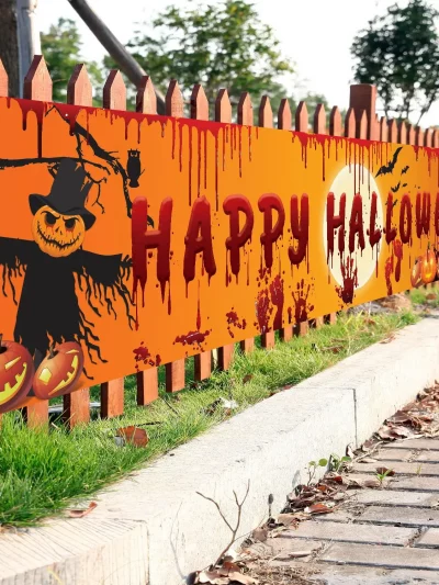 Happy Halloween Banner 250cm Long Hanging Halloween Banner with Pumpkin Terror Bloody Handprint Decor for Yard Indoor Outdoor
