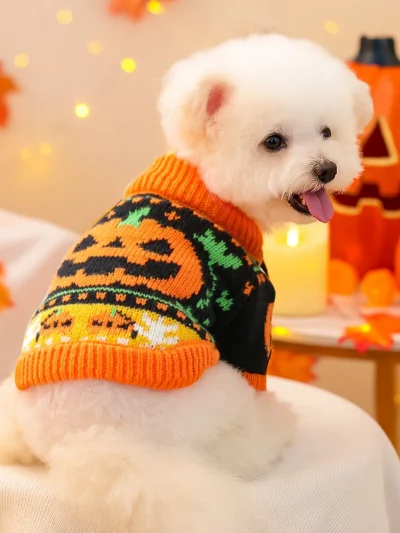 Halloween Sweater Dog Coats For Small Dogs Knitted Winter Warm Pet Small Breeds Animals Suit Clothes Apparel For Cats Poodle