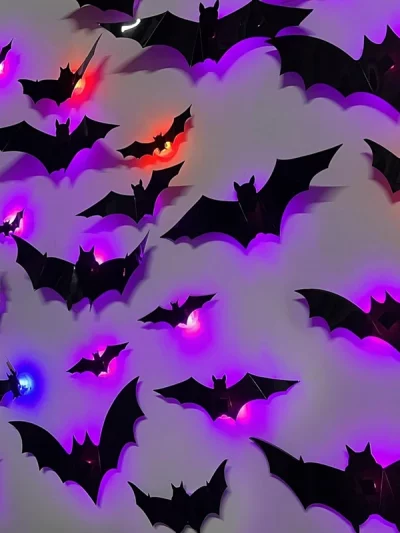 36-Pack LED Bats Spider Decor - Glow-in-the-Dark 3D Wall Stickers with Green Lights for Indoor/Outdoor Halloween Party Scares