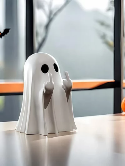 Middle Finger Cute Ghost Statue, Ghosts Small Scary Ghost Figurines, Halloween Home Decorations, Coffee Table Centerpieces Shelf