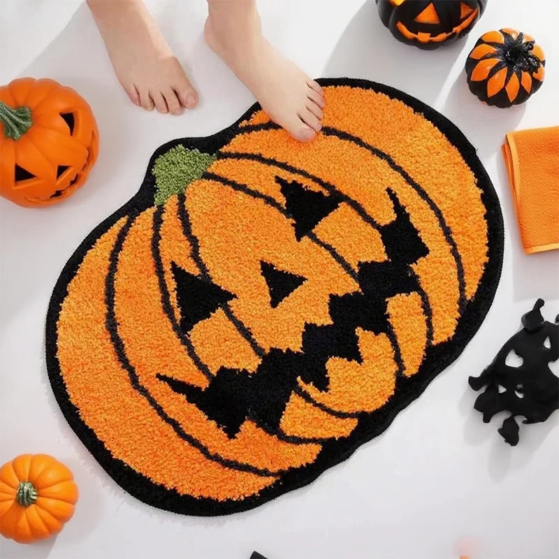 Halloween Pumpkin Plush Rugs Imitation cashmere Soft Orange Home Carpet Autumn Decoration The Ghost Spider web Skull Mat