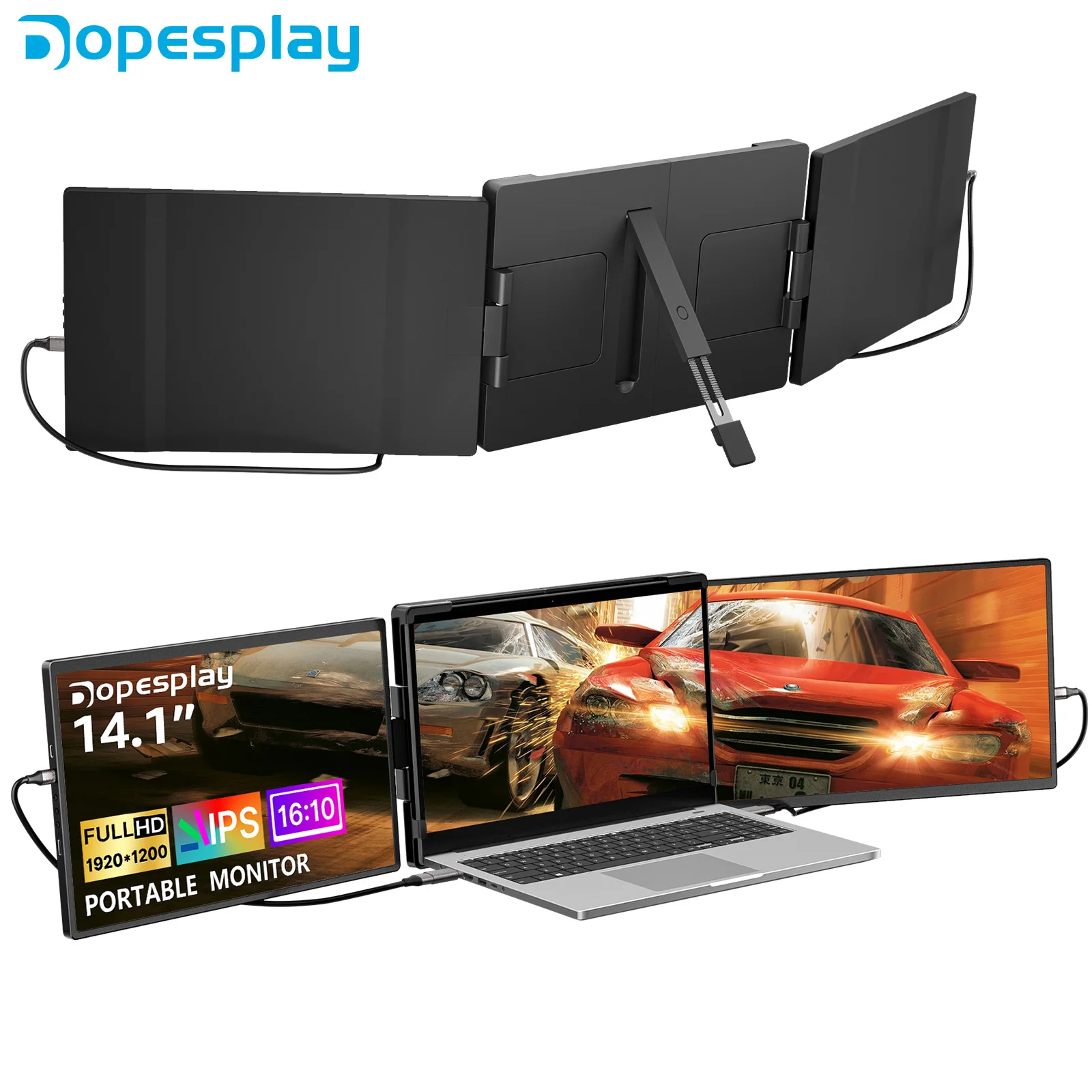 Dopesplay 14.1inch Portable Monitors 1200P FHD IPS Single Dual Second Screen Extender Display For Phone PC Mac 13.3-17″ Laptops
