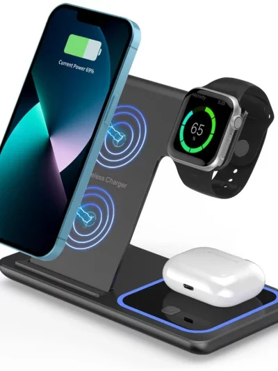 Compact 3-in-1 Wireless Charger: 15W Fast Charging Bracket