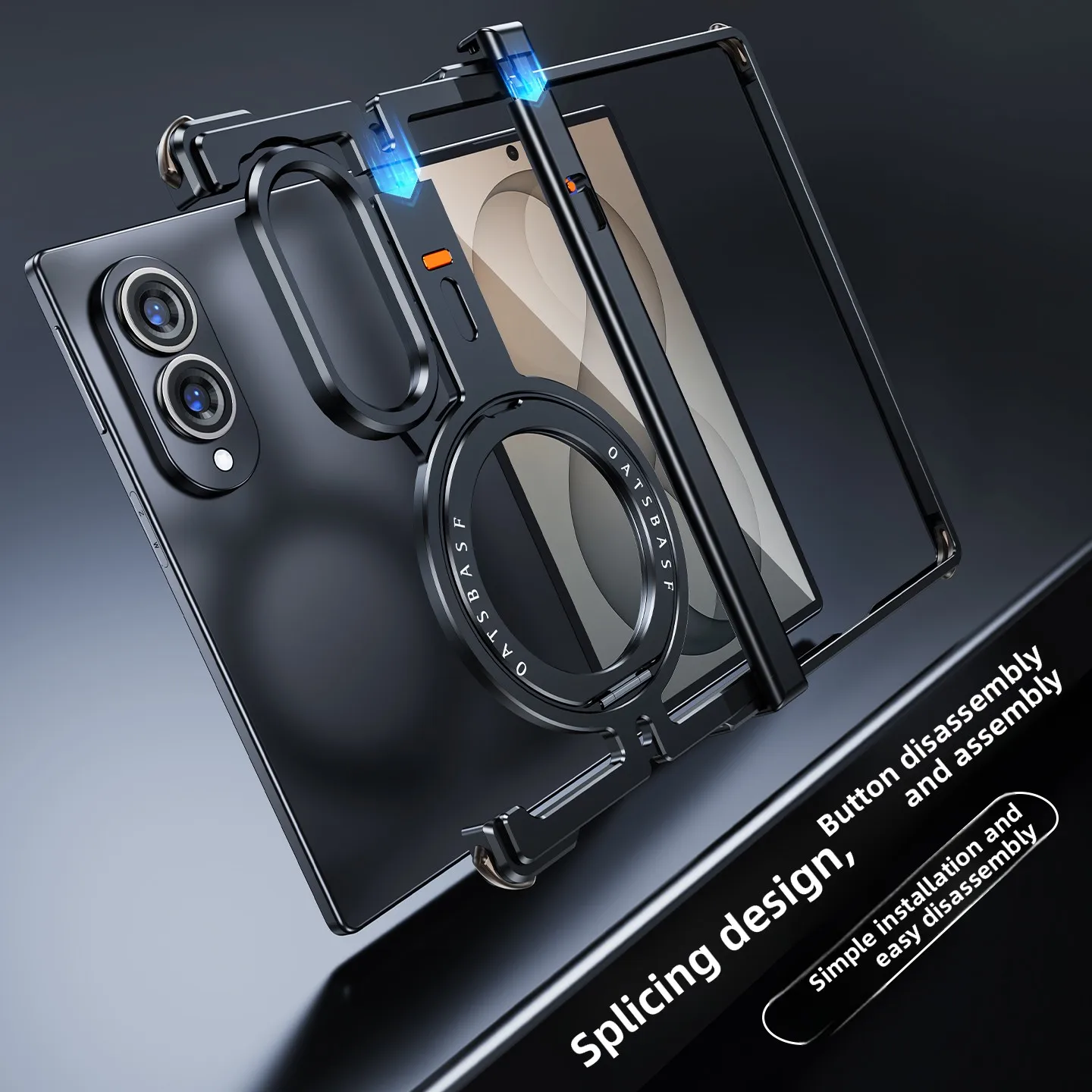 Eary Frameless Metal Case for Samsung Galaxy Z Fold 8 with 360° Rotate Magnetic Stand Minimalist Aluminum Phone Full Cover Shell - Image 3