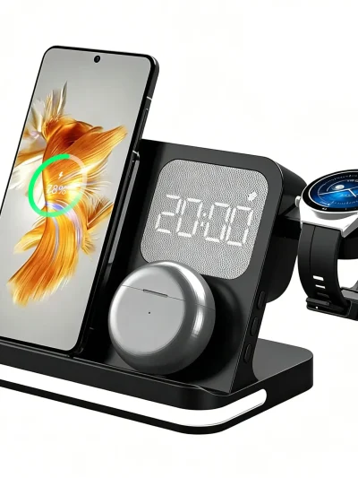 4 in 1 Wireless Charger Alarm Clock Stand For Samsung S26 S25 Galaxy Watch 8 7 6 5 Active 2 Buds4 Pro 3/2 Fast Charging Station