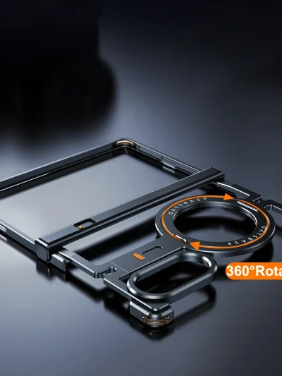 Eary Frameless Metal Case for Samsung Galaxy Z Fold 8 with 360° Rotate Magnetic Stand Minimalist Aluminum Phone Full Cover Shell