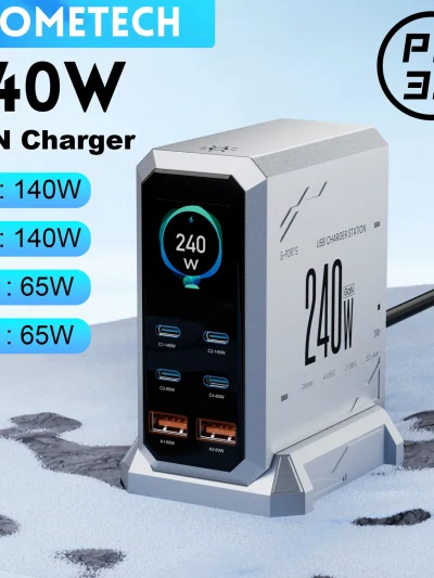 240W GaN Charger 6-IN-1 140W PD3.1 PPS USB Type C Digital Display Fast Charging Station for iPhone 16 15 MacBook Laptops Samsung